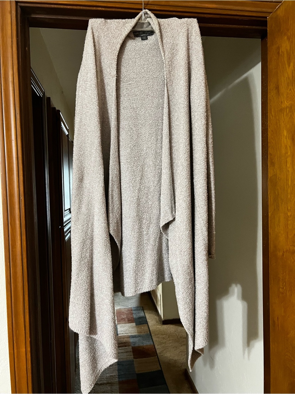 Barefoot Dreams Open-Front Draped Cardigan in Light Taupe